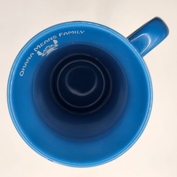 Disney Stitch Ohana Means Family Blue Polka Dot 16oz Ceramic Mug Disney Store - Picture 6 of 8